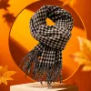 The brown and beige checkered pure cotton scarf is warm, fashionable and versatile for autumn and winter Specification image
